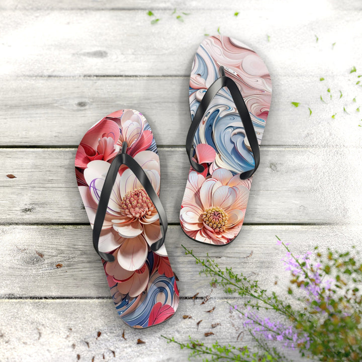 Floral Marble Whirls - Flip Flops - Shoes - g(0D·IO) - XL - Black sole -