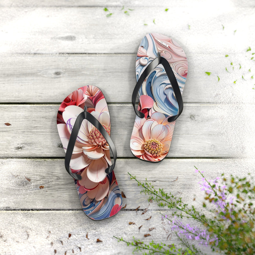 Floral Marble Whirls - Flip Flops - Shoes - g(0D·IO) - XL - Black sole -