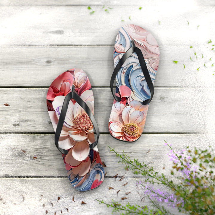 Floral Marble Whirls - Flip Flops - Shoes - g(0D·IO) - XL - Black sole -