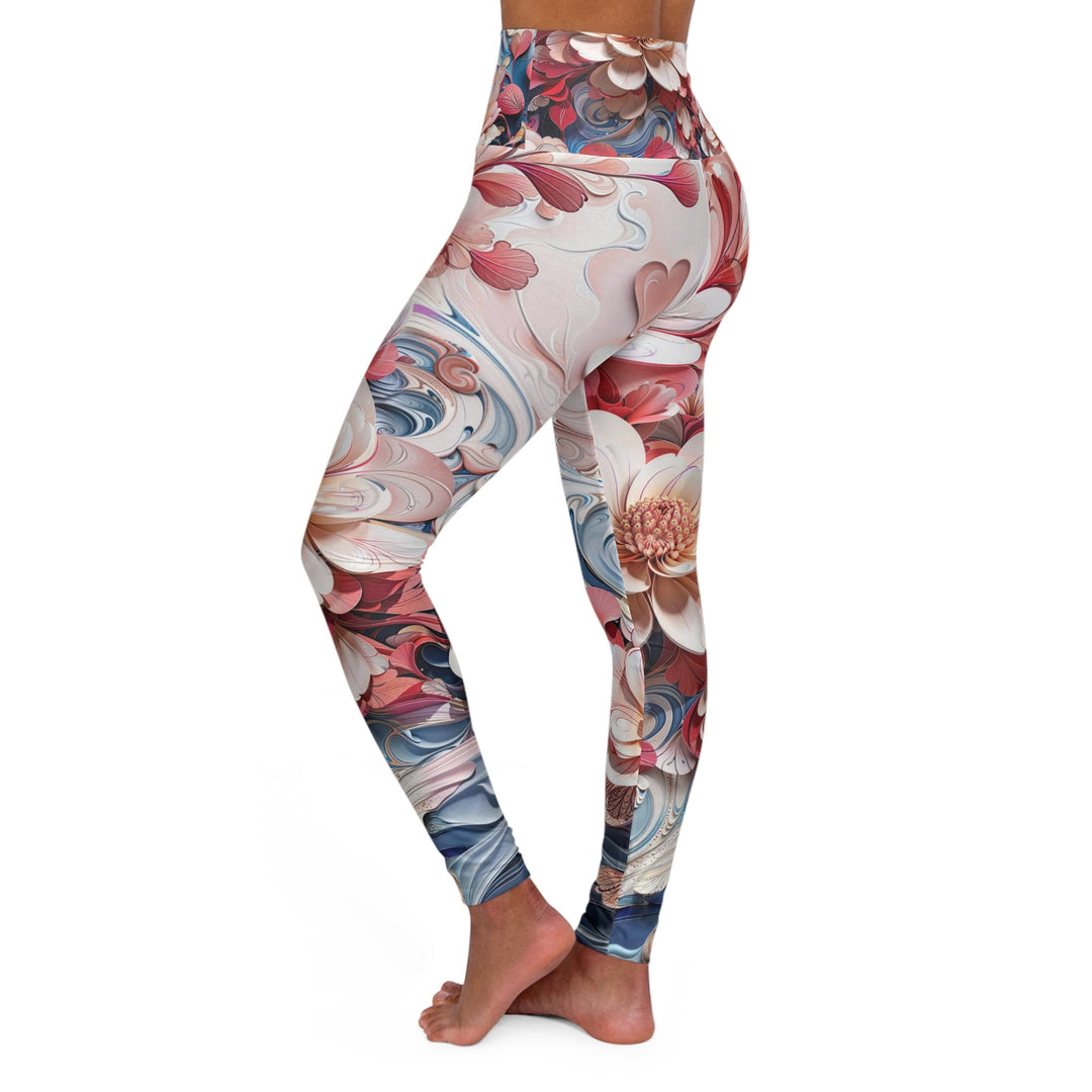 Floral Marble Whirls - High Waisted AOP Yoga Leggings - All Over Prints - g(0D·IO) - XS - -