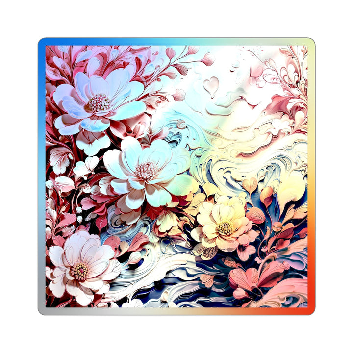 Floral Marble Whirls - Holographic Die-Cut Sticker - Paper products - g(0D·IO) - 6" × 6" - Die-Cut - Holographic