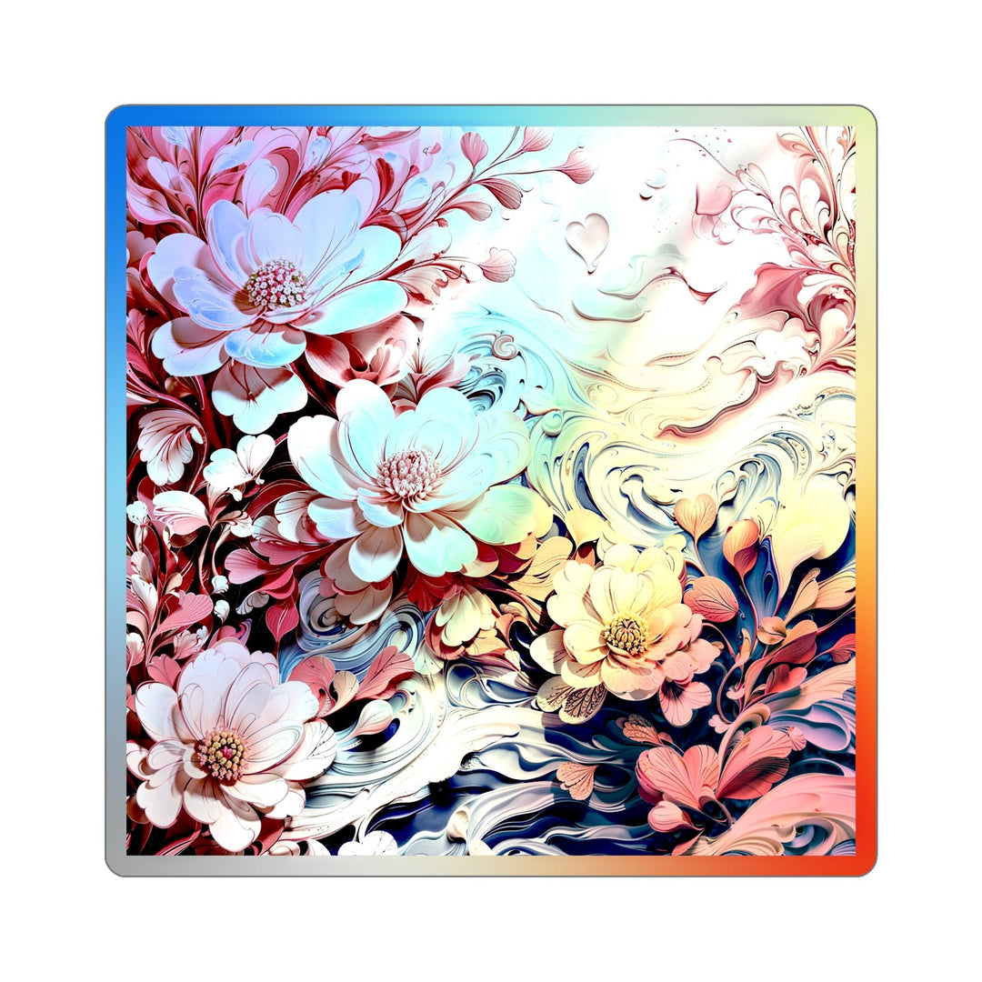 Floral Marble Whirls - Holographic Die-Cut Sticker - Paper products - g(0D·IO) - 4" × 4" - Die-Cut - Holographic