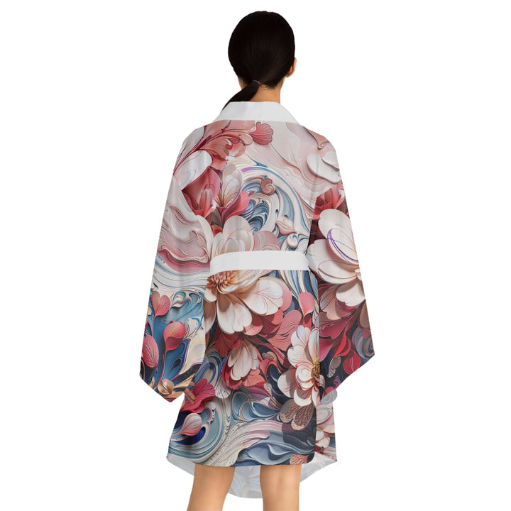 Floral Marble Whirls - Long Sleeve Kimono Robe - All Over Prints - g(0D·IO) - XS - Black -