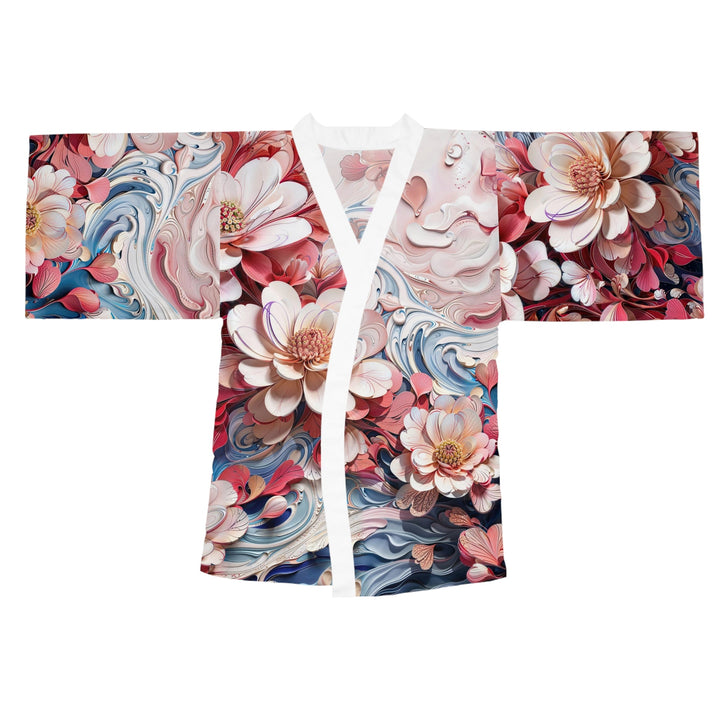 Floral Marble Whirls - Long Sleeve Kimono Robe - All Over Prints - g(0D·IO) - XS - White -