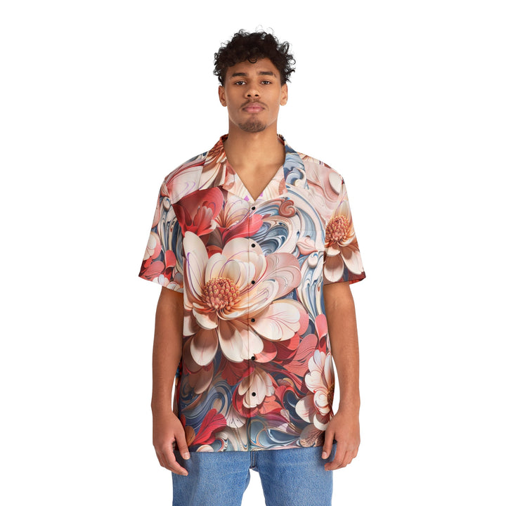 Floral Marble Whirls - Men's Hawaiian Shirt - All Over Prints - g(0D·IO) - S - Black -