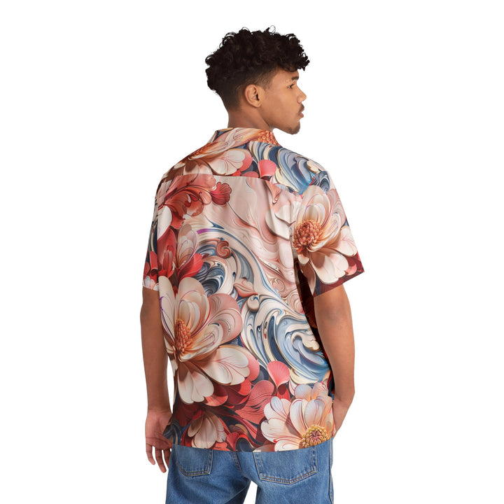 Floral Marble Whirls - Men's Hawaiian Shirt - All Over Prints - g(0D·IO) - S - Black -