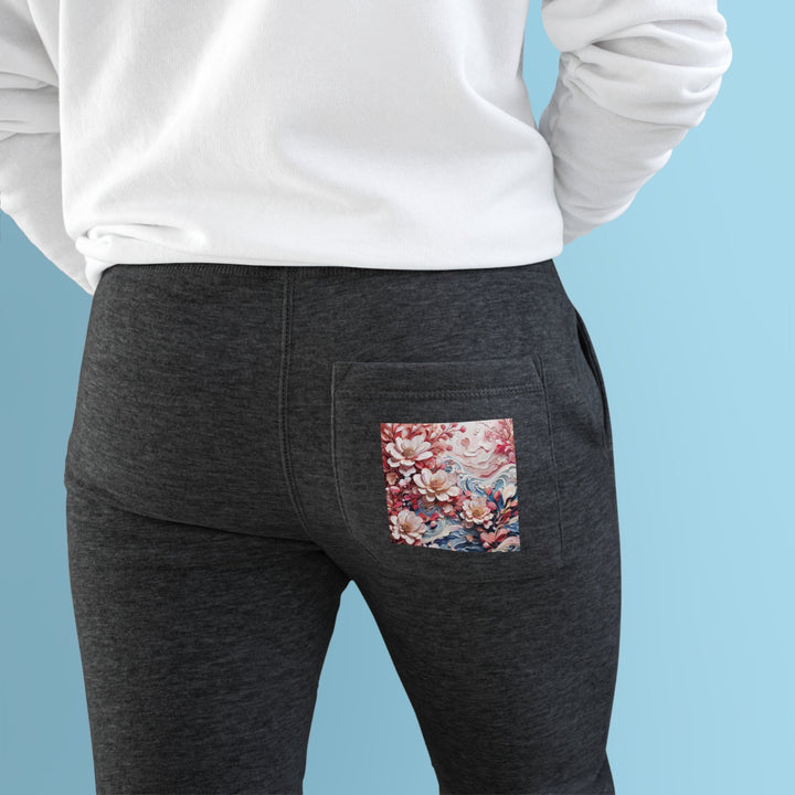 Floral Marble Whirls - Premium Fleece Joggers - Trousers - g(0D·IO) - Charcoal Heather - M -