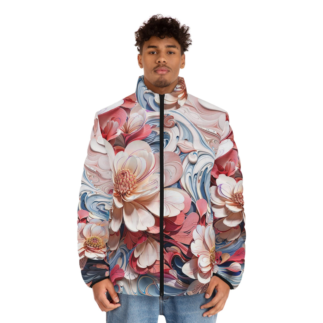 Floral Marble Whirls - Puffer Jacket - All Over Prints - g(0D·IO) - S - Black zipper -