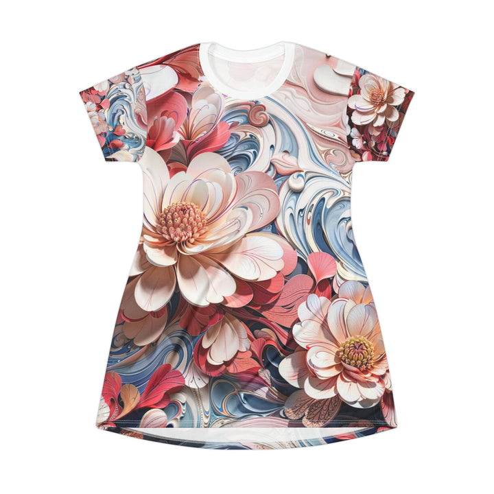 Floral Marble Whirls - T-Shirt Dress - All Over Prints - g(0D·IO) - XS - -