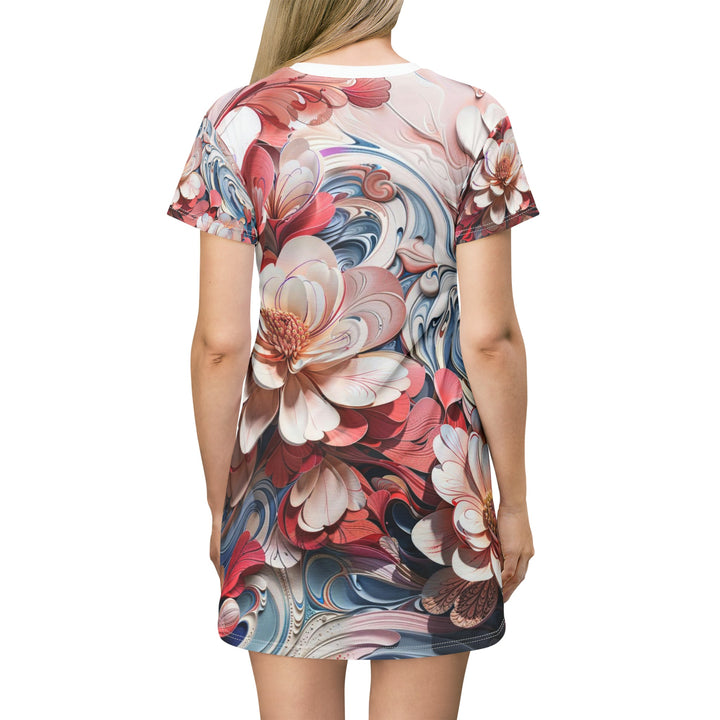 Floral Marble Whirls - T-Shirt Dress - All Over Prints - g(0D·IO) - XS - -