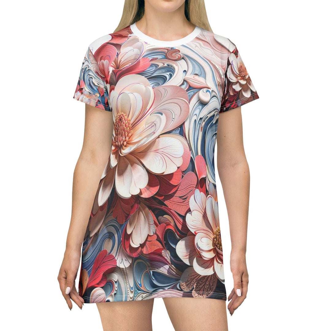 Floral Marble Whirls - T-Shirt Dress - All Over Prints - g(0D·IO) - XS - -