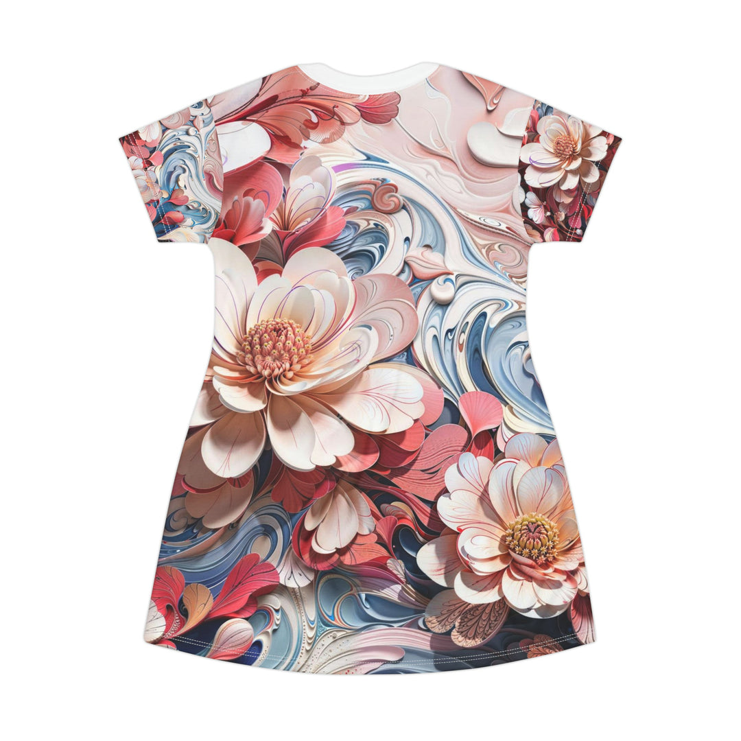 Floral Marble Whirls - T-Shirt Dress - All Over Prints - g(0D·IO) - XS - -