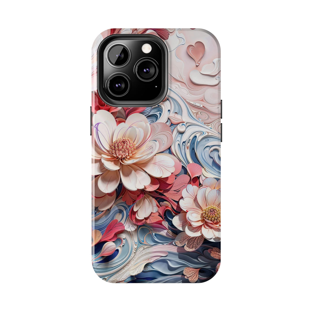 Floral Marble Whirls - Tough Phone Case - Phone Case - g(0D·IO) - iPhone 13 Mini - -