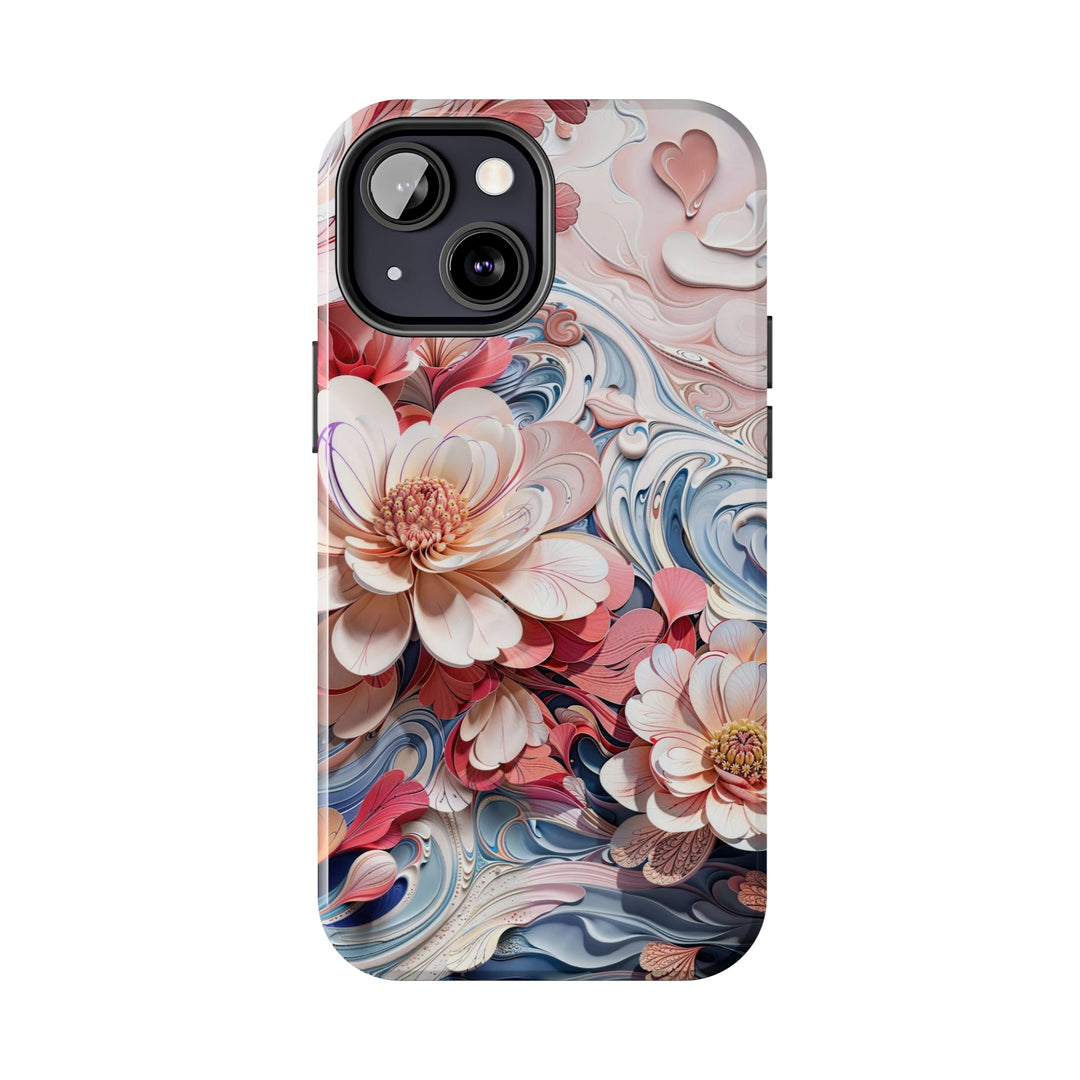 Floral Marble Whirls - Tough Phone Case - Phone Case - g(0D·IO) - iPhone 13 Mini - -