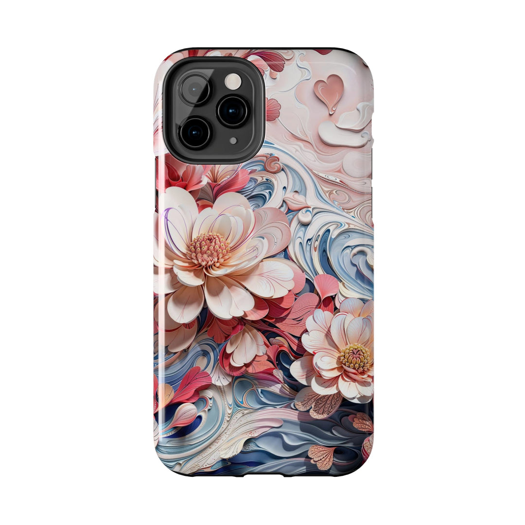 Floral Marble Whirls - Tough Phone Case - Phone Case - g(0D·IO) - iPhone 13 Mini - -