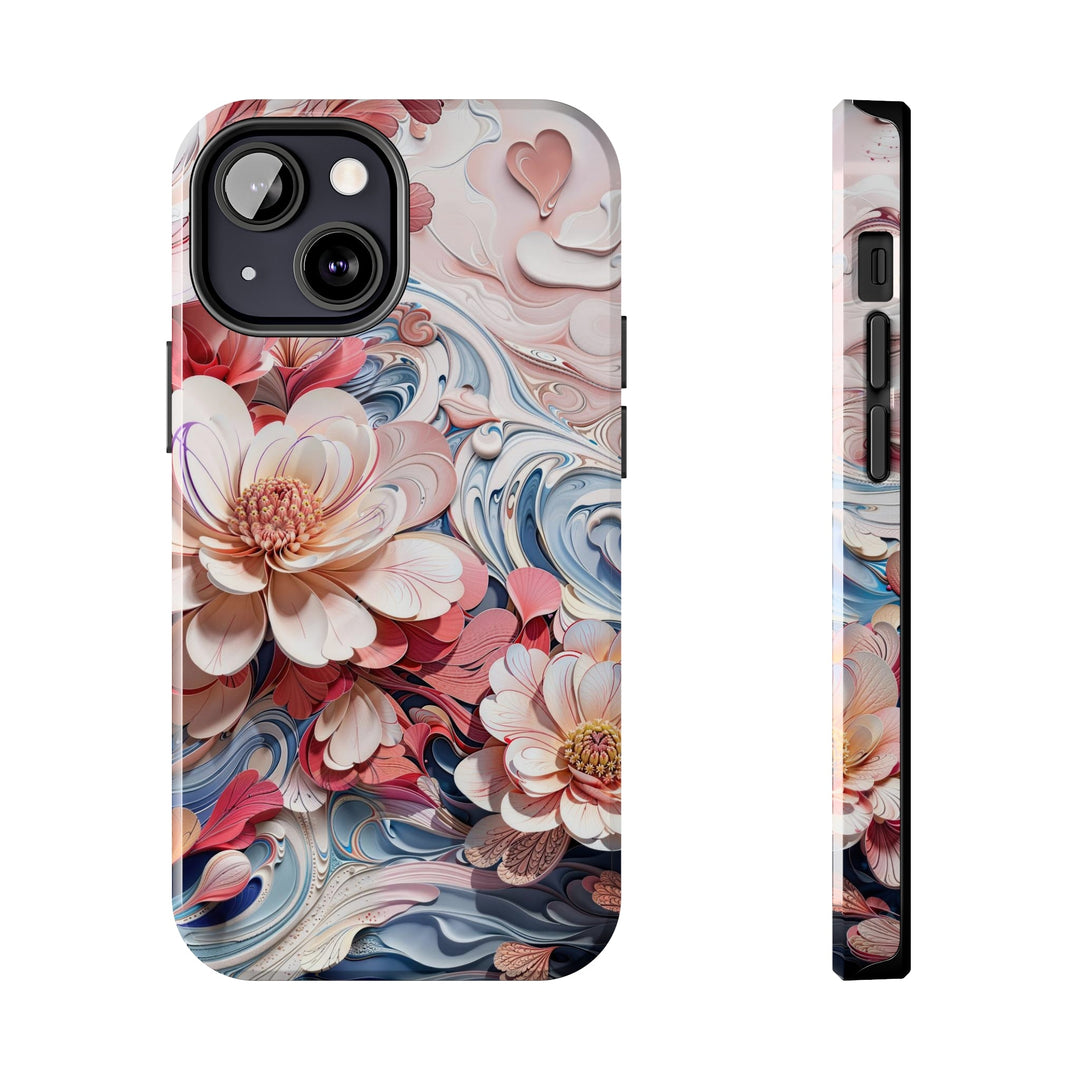 Floral Marble Whirls - Tough Phone Case - Phone Case - g(0D·IO) - iPhone 13 Mini - -