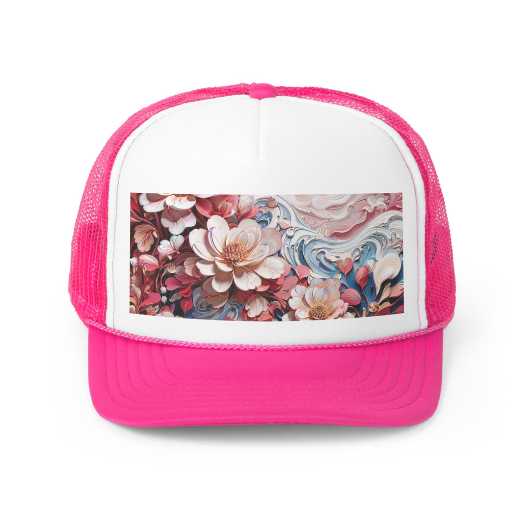 Floral Marble Whirls - Trucker Hat - Hats - g(0D·IO) - Pink - One size -