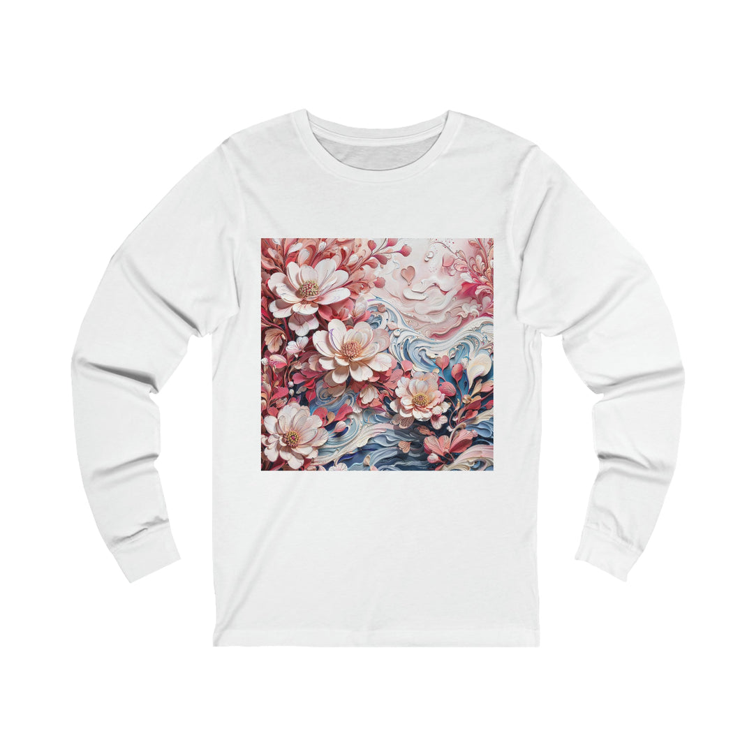 Floral Marble Whirls - Unisex Jersey Long Sleeve Tee - Long-sleeve - g(0D·IO) - S - White -