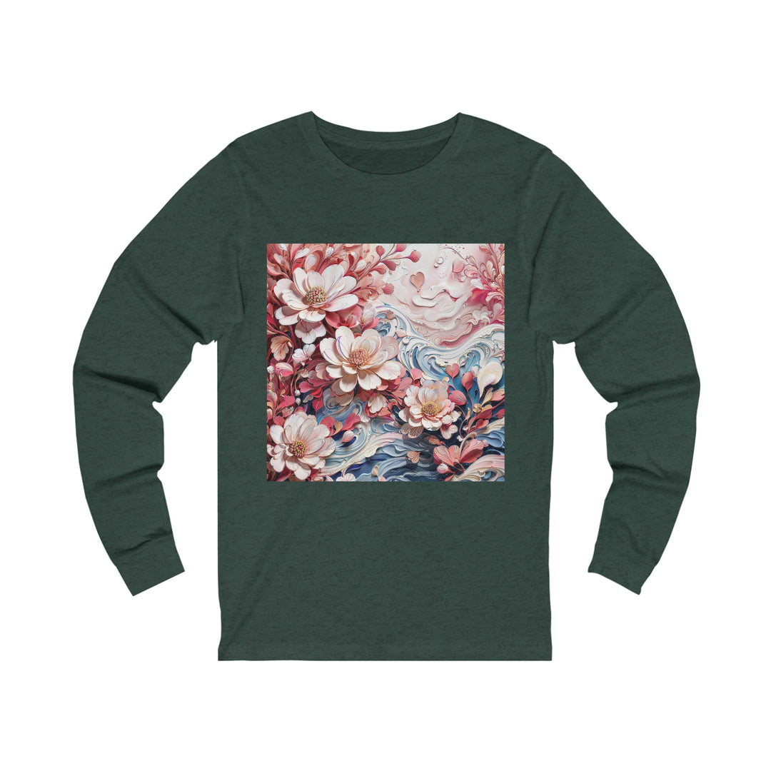 Floral Marble Whirls - Unisex Jersey Long Sleeve Tee - Long-sleeve - g(0D·IO) - S - Heather Forest -