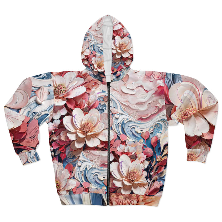 Floral Marble Whirls - Unisex Zip Hoodie - All Over Prints - g(0D·IO) - XS - -