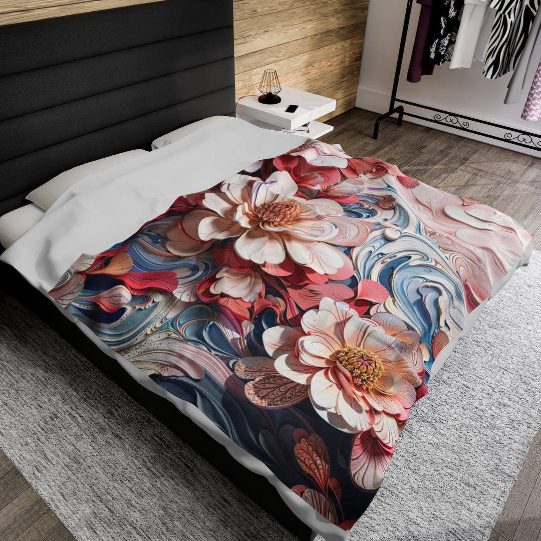 Floral Marble Whirls - Velveteen Plush Blanket - All Over Prints - g(0D·IO) - 30" × 40" - -