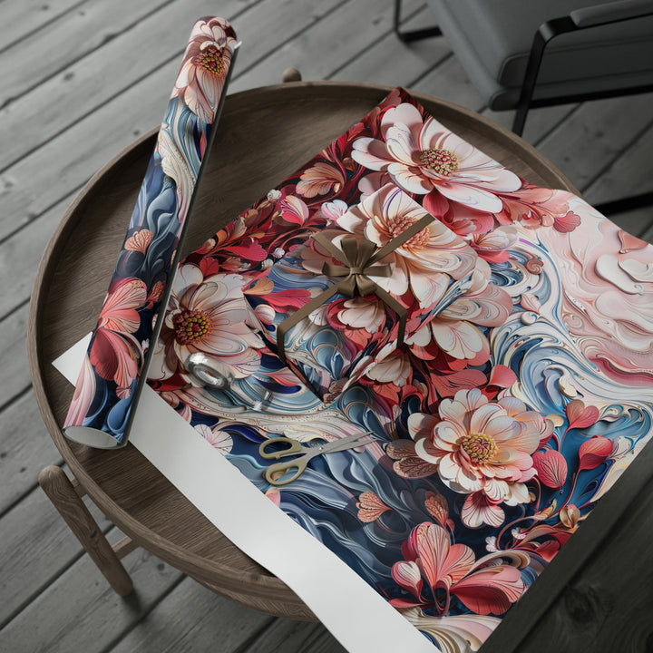 Floral Marble Whirls - Wrapping Paper - Home Decor - g(0D·IO) - 30'' x 72'' - Matte -