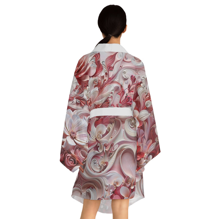 Floral Swirl Abundance - Long Sleeve Kimono Robe - All Over Prints - g(0D·IO) - XS - Black -