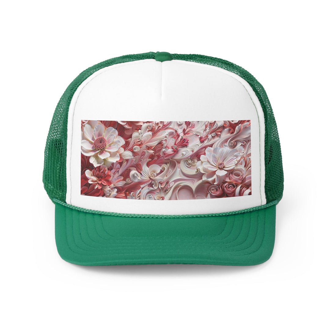 Floral Swirl Abundance - Trucker Hat - Hats - g(0D·IO) - Green - One size -