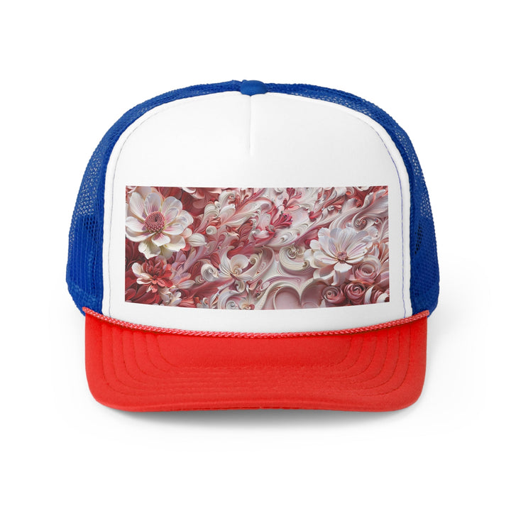 Floral Swirl Abundance - Trucker Hat - Hats - g(0D·IO) - Blue/Red - One size -