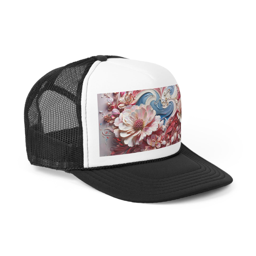 Floral Swirl Abundance - Trucker Hat - Hats - g(0D·IO) - Pink - One size -