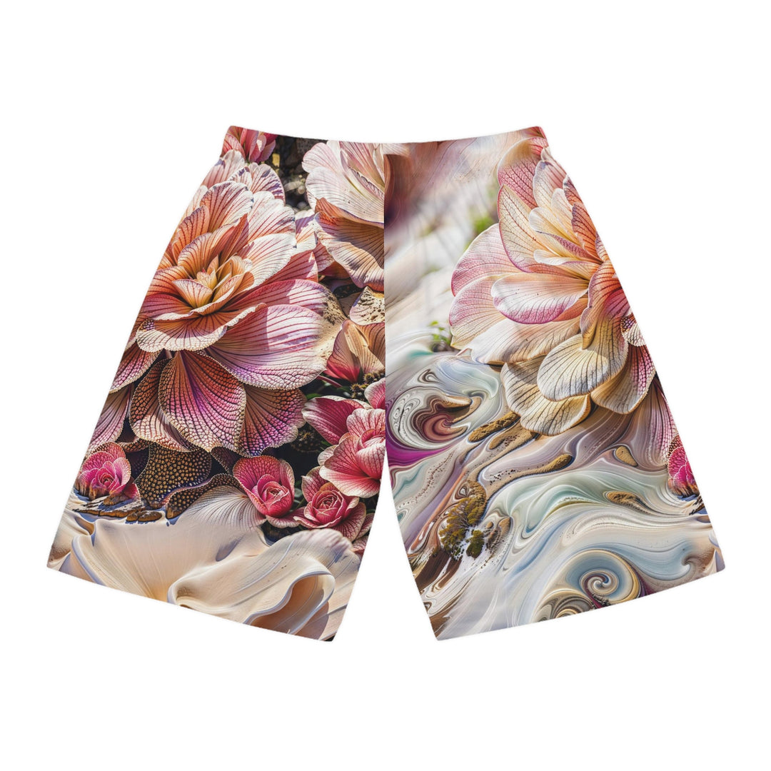 Floral Swirl Essence - AOP Basketball Shorts - All Over Prints - g(0D·IO) - Seam thread color automatically matched to design - XS -