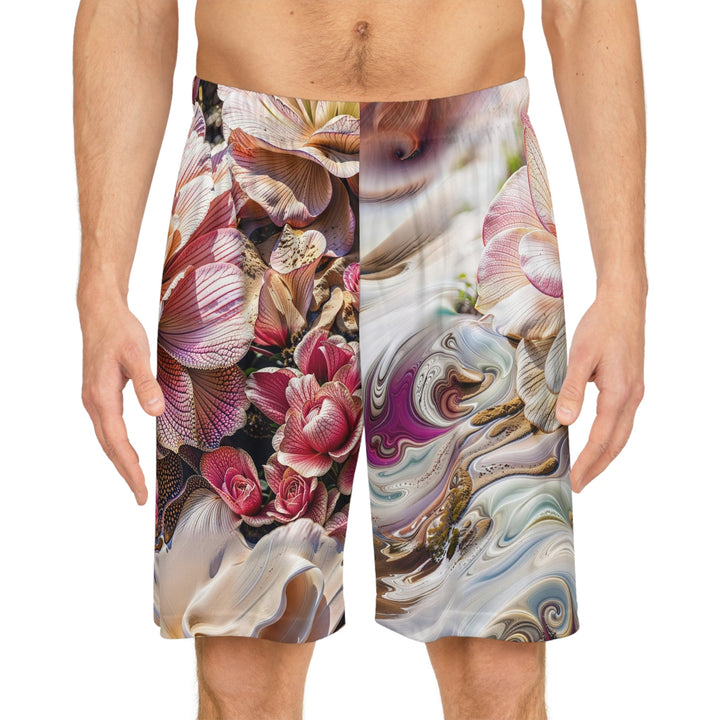 Floral Swirl Essence - AOP Basketball Shorts - All Over Prints - g(0D·IO) - Seam thread color automatically matched to design - XS -