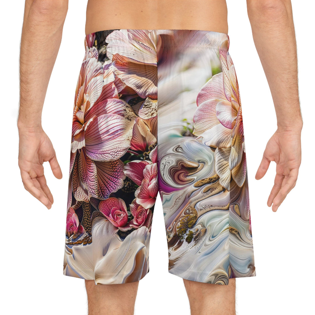 Floral Swirl Essence - AOP Basketball Shorts - All Over Prints - g(0D·IO) - Seam thread color automatically matched to design - XS -