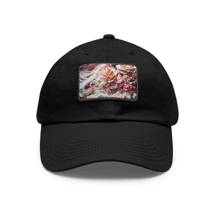 Floral Swirl Essence - Dad Hat - Hats - g(0D·IO) - Black / Black patch - Rectangle - One size