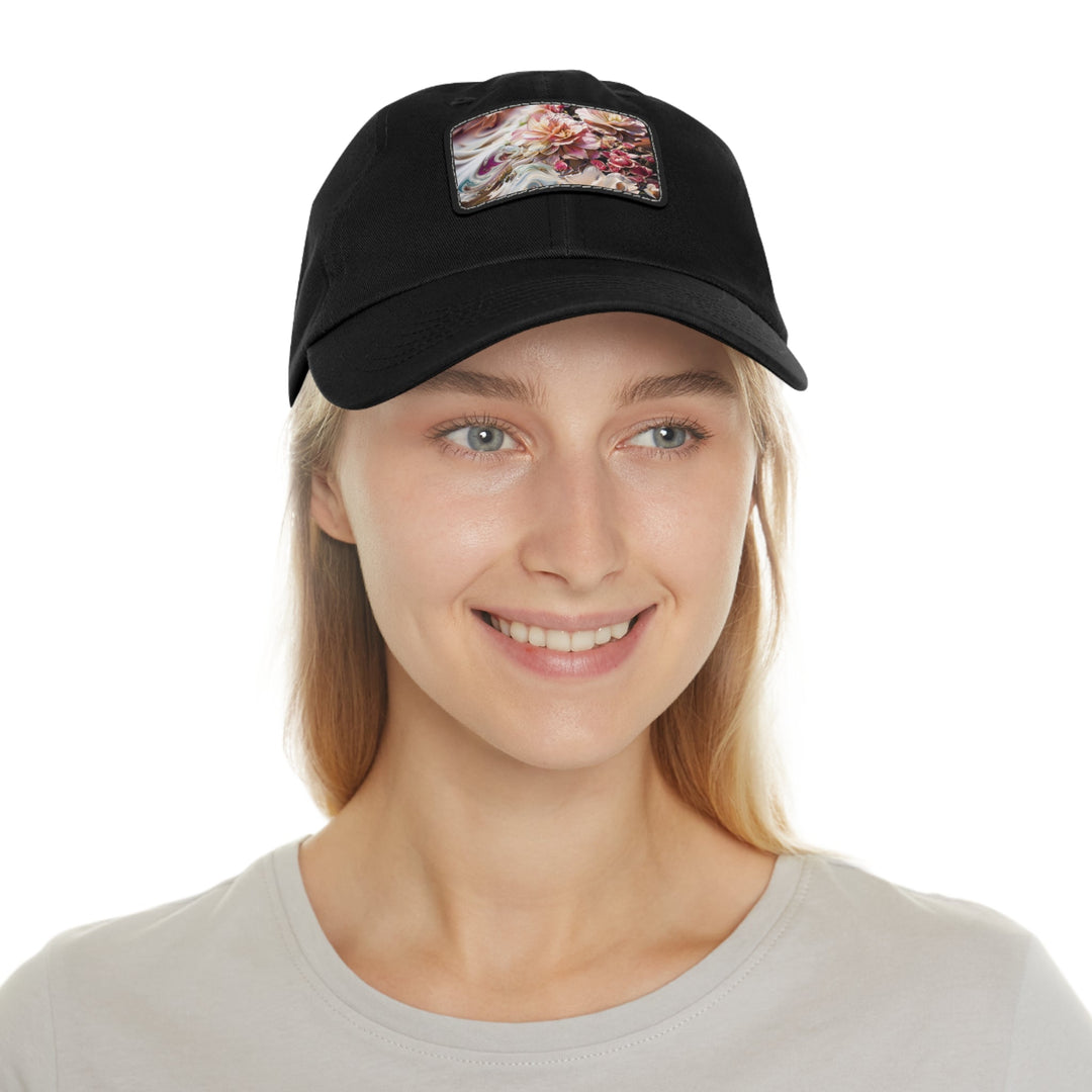 Floral Swirl Essence - Dad Hat - Hats - g(0D·IO) - White / Black patch - Rectangle - One size