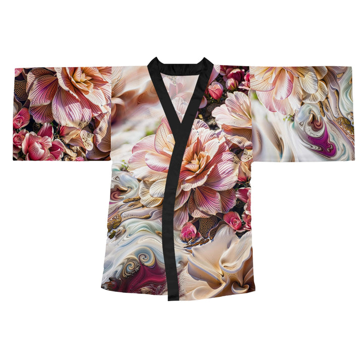 Floral Swirl Essence - Long Sleeve Kimono Robe - All Over Prints - g(0D·IO) - XS - Black -