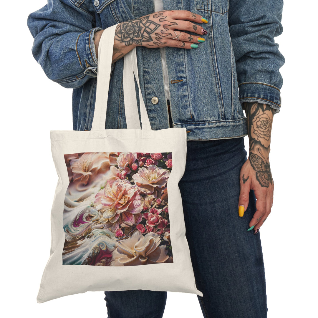 Floral Swirl Essence - Natural Tote Bag - Bags - g(0D·IO) - 15" x 16" - Natural -