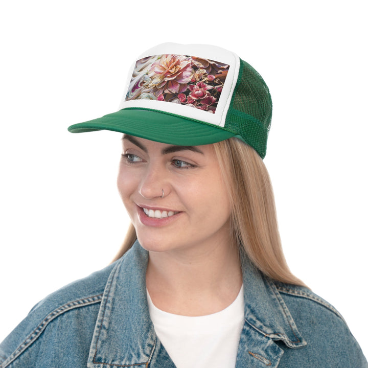 Floral Swirl Essence - Trucker Hat - Hats - g(0D·IO) - Pink - One size -