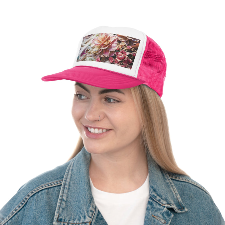 Floral Swirl Essence - Trucker Hat - Hats - g(0D·IO) - Pink - One size -