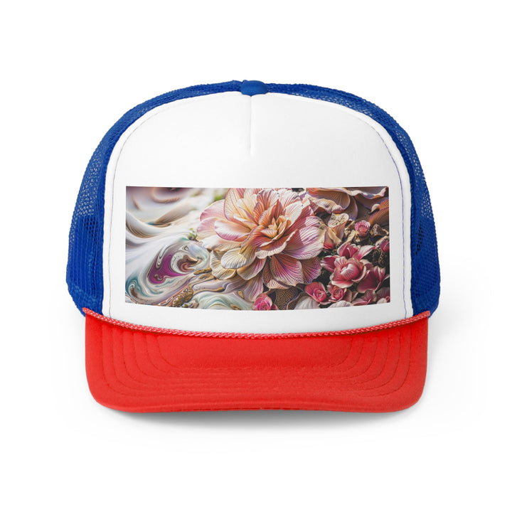 Floral Swirl Essence - Trucker Hat - Hats - g(0D·IO) - Blue/Red - One size -