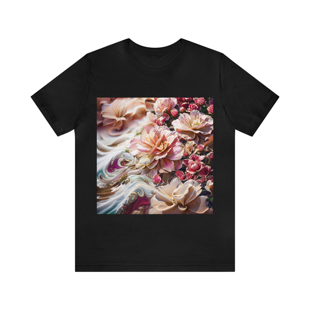 Floral Swirl Essence - Unisex Jersey Short Sleeve Tee - T-Shirt - g(0D·IO) - Black - S -