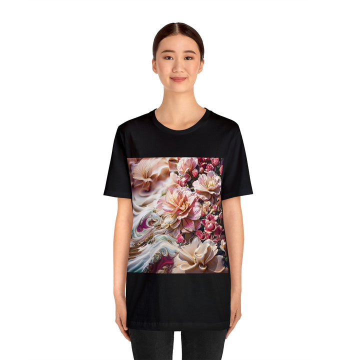 Floral Swirl Essence - Unisex Jersey Short Sleeve Tee - T-Shirt - g(0D·IO) - Black - S -