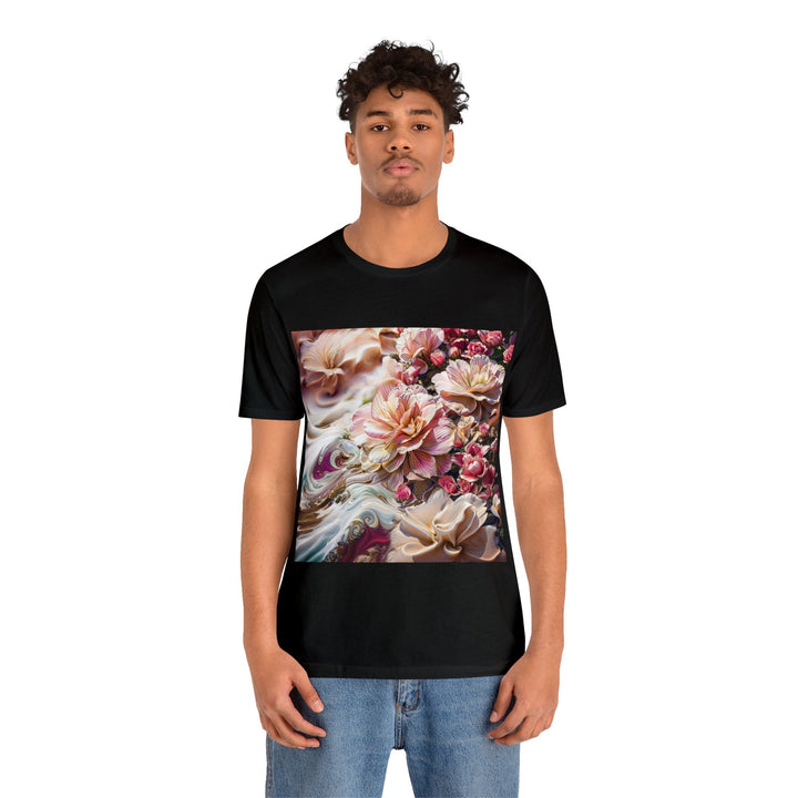 Floral Swirl Essence - Unisex Jersey Short Sleeve Tee - T-Shirt - g(0D·IO) - Black - S -