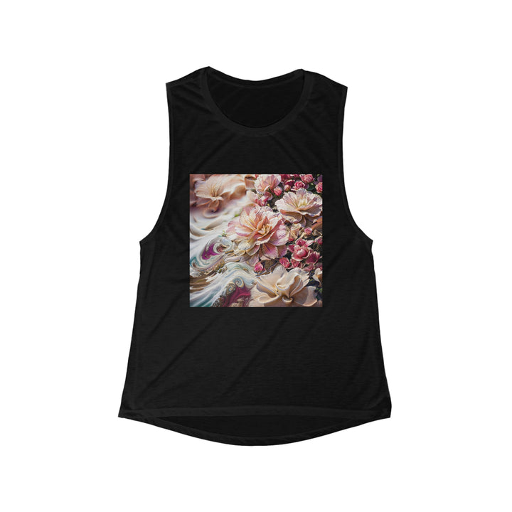 Floral Swirl Essence - Women's Flowy Scoop Muscle Tank - Tank Top - g(0D·IO) - S - Black -