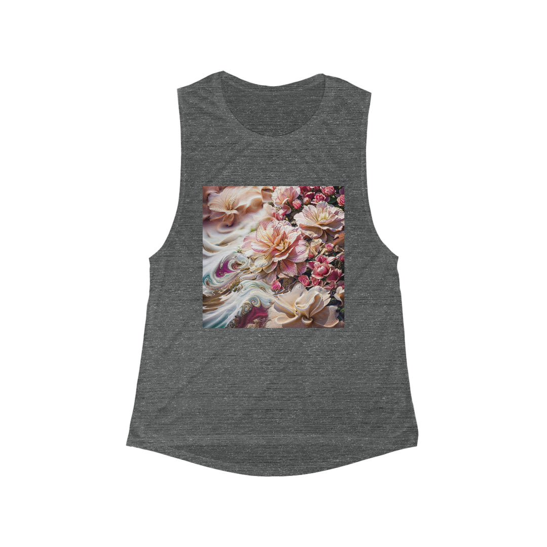 Floral Swirl Essence - Women's Flowy Scoop Muscle Tank - Tank Top - g(0D·IO) - S - Asphalt Slub -