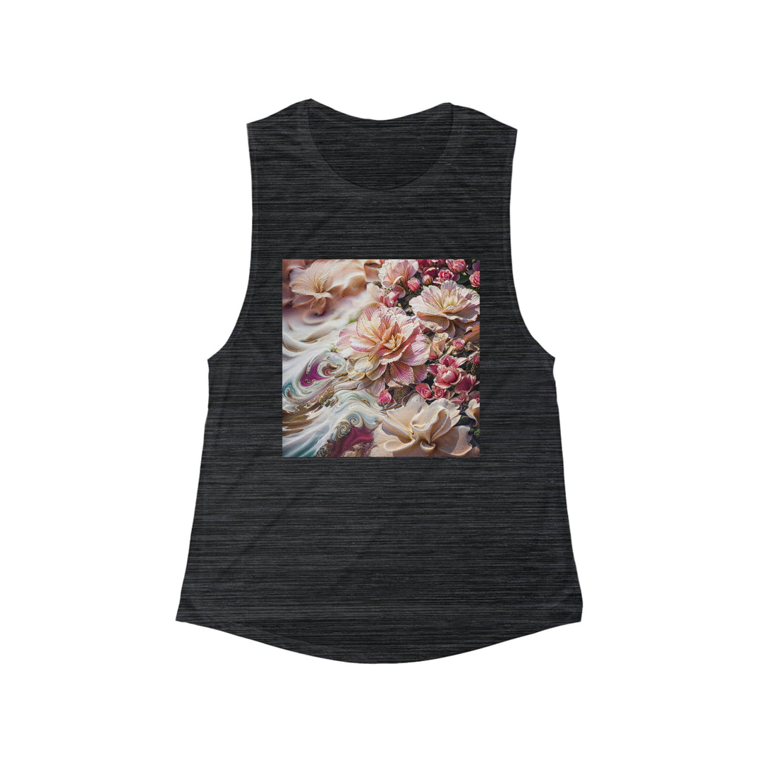 Floral Swirl Essence - Women's Flowy Scoop Muscle Tank - Tank Top - g(0D·IO) - S - Black Slub -