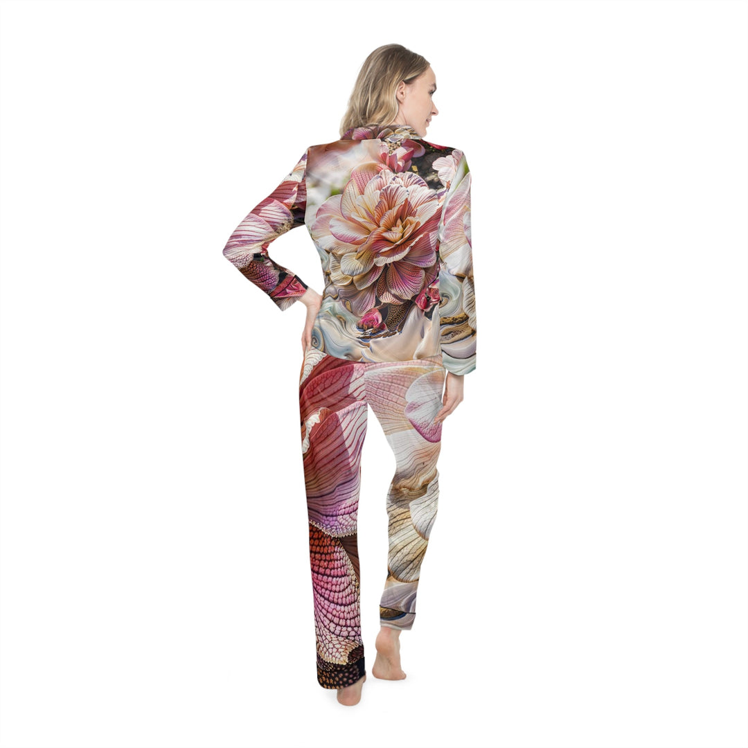 Floral Swirl Essence - Women's Satin Pajamas - All Over Prints - g(0D·IO) - XS/S - Black -