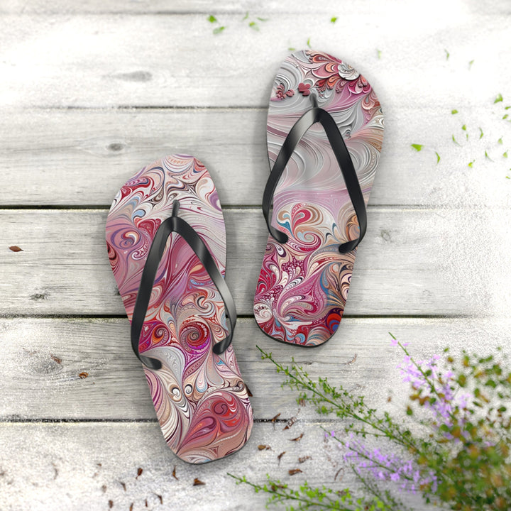 Floral Swirl Symphony - Flip Flops - Shoes - g(0D·IO) - XL - Black sole -