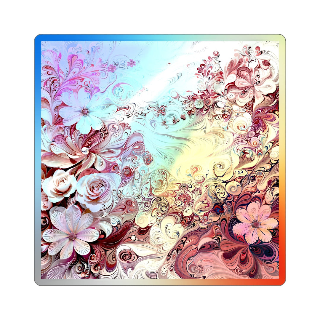 Floral Swirl Symphony - Holographic Die-Cut Sticker - Paper products - g(0D·IO) - 4" × 4" - Die-Cut - Holographic