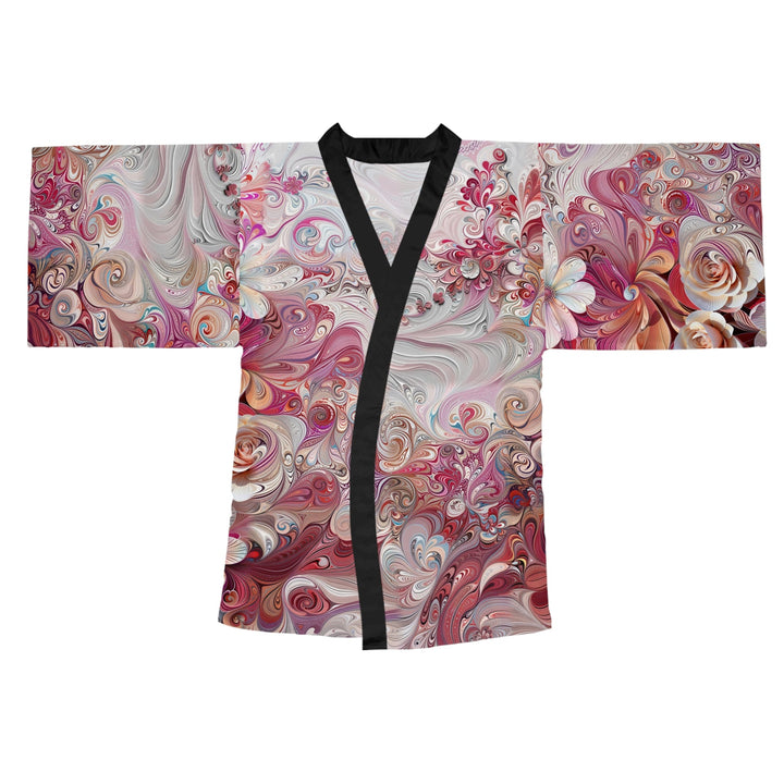 Floral Swirl Symphony - Long Sleeve Kimono Robe - All Over Prints - g(0D·IO) - XS - Black -